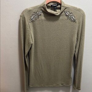 Express Khaki Embellished Turtleneck Sweater